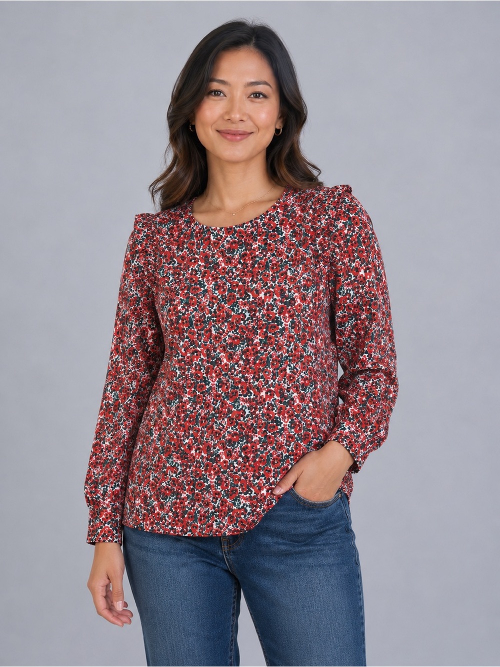 J. Crew | Ruffled Sleeve Blouse | Size L | NWOT | Floral Feminine Colorful Cute
